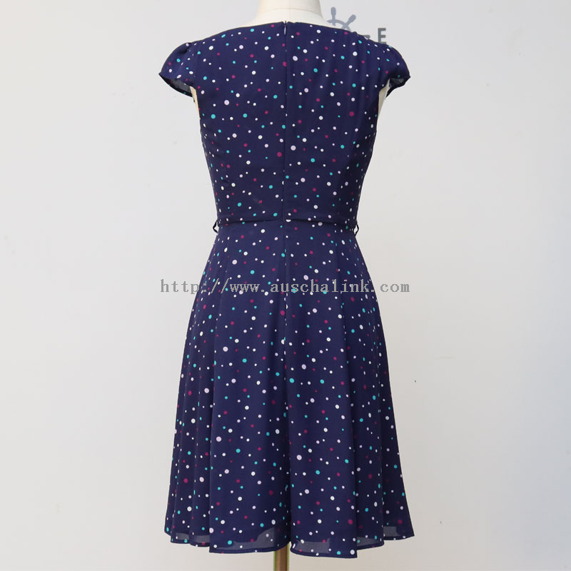 The New Design of Multi-color Short-sleeve Round Collar Hollow Out High Waist Flared Polka Dot Casual Dress Women