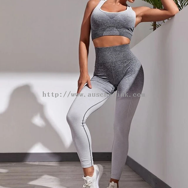 High Stretch Nylon Ombre Racer Back Sports Bra With Leggings Suit for Women