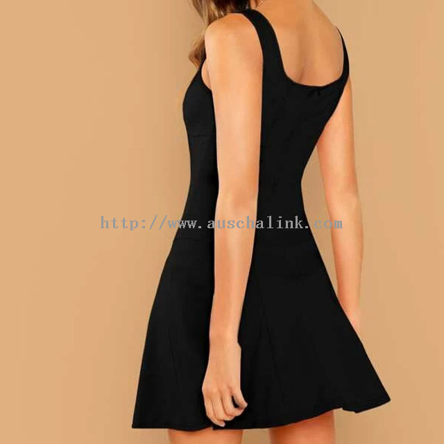 Hot sell solid color Zipper sleeveless square collar Mini Flared skate Casual dress