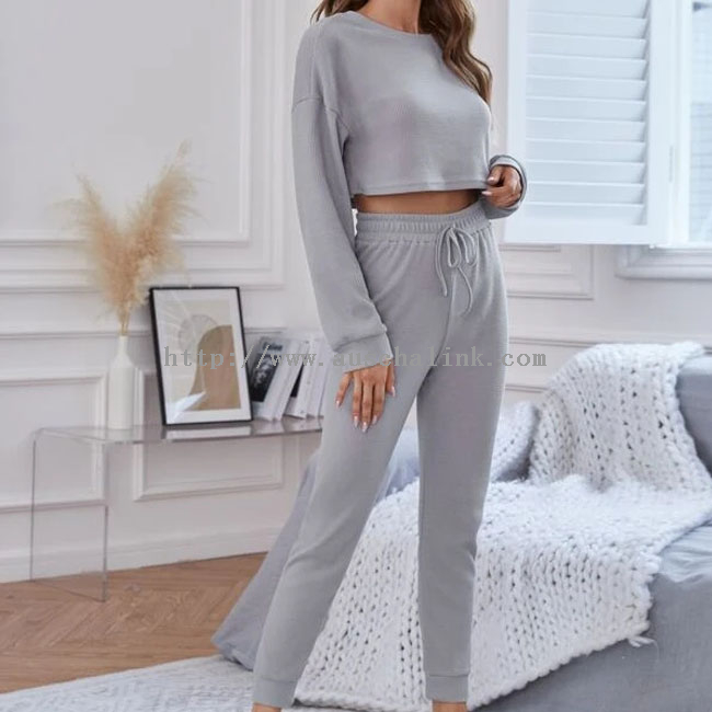 High Quality Long Sleeve Round Collar Off Shoulder Dress And Drawstring Tights Lounge Wear Two Piece Set for Women