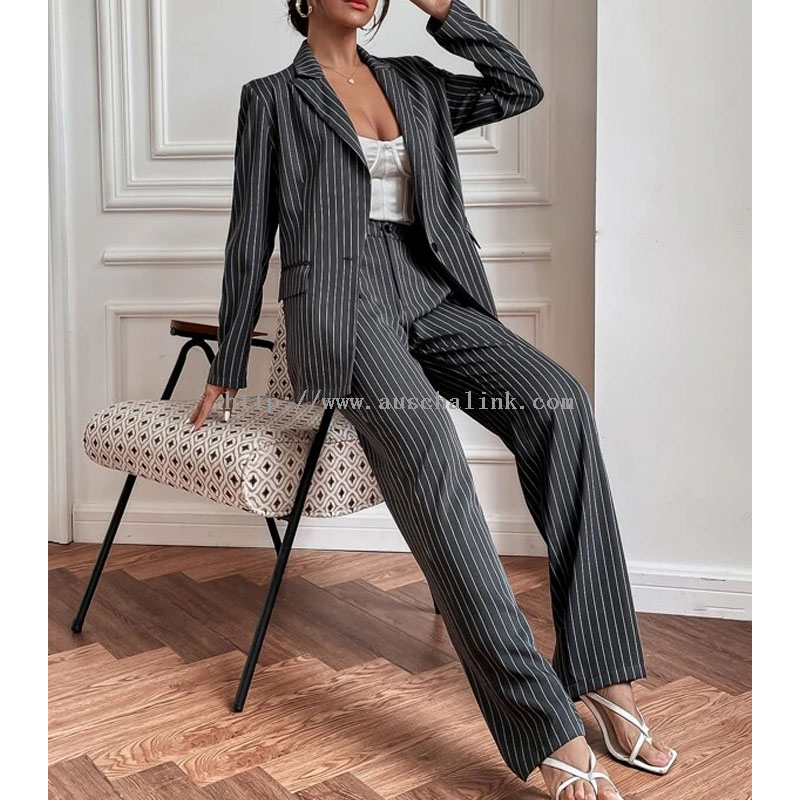 New High Quality Lapel Pinstripe Single-breasted Blazer And Trousers for Professional Women