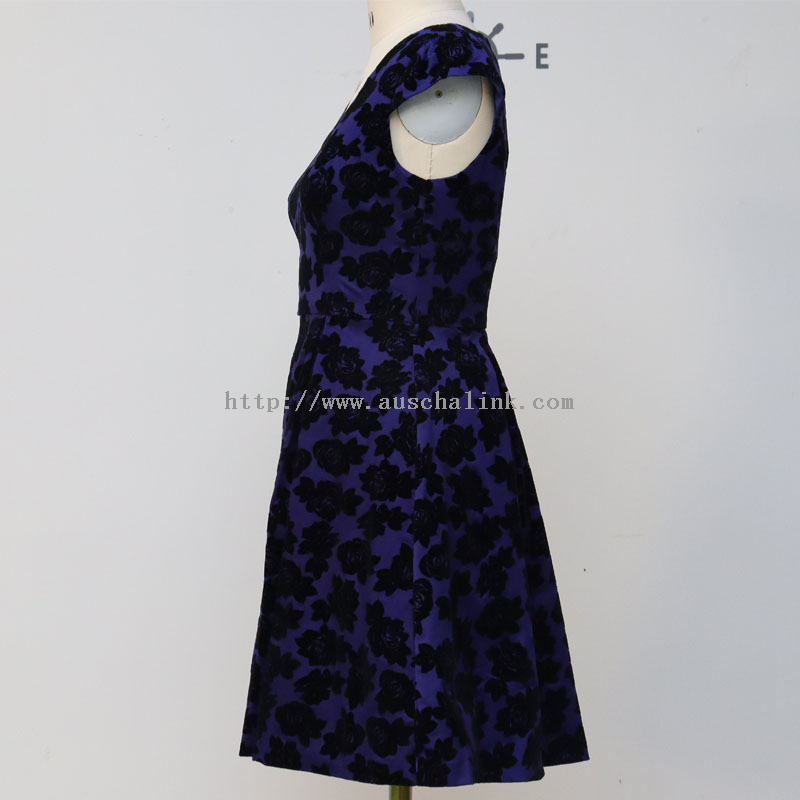 Newly Designed Short - Sleeve V - Collar Printed High - Waist Flared Elegant Dress for Women