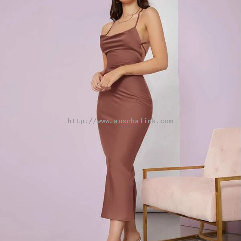 2022 Summer Terylene with Backless Slit Satin Tight Sexy Evening Dress for Women
