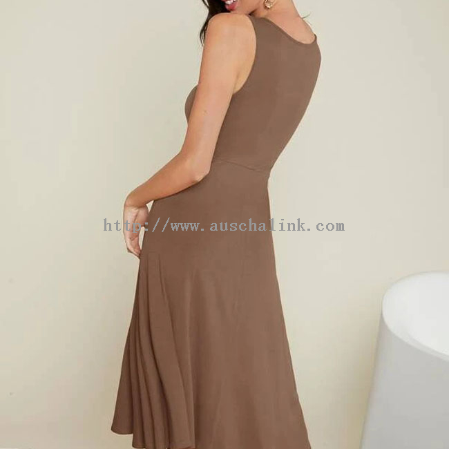 Newly Designed Summer Sleeveless High-waisted Ruffled Square Neck Flared Elegant Dress for Women