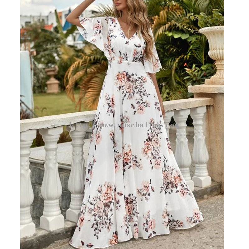 New Summer Full-body Floral Zipper Backless A-line Beach Casual Dress for Women