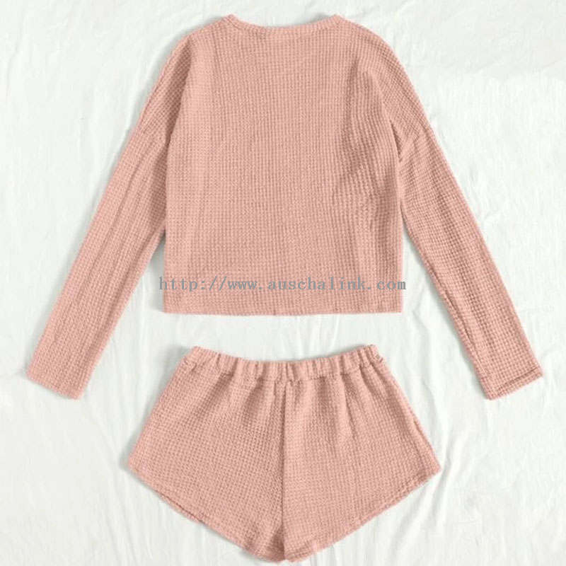 2022 New Short-sleeved Round Neck Waffle Knit Top And Shorts Casual Suit Pajamas for Women