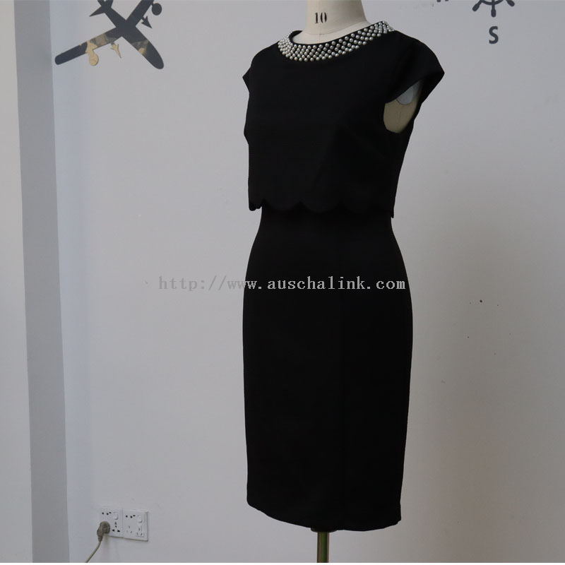 Newly Designed Short Sleeve Round Collar Pearl Waist Mermaid Career Dress for Women
