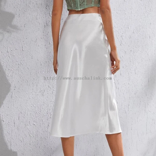 Newly Designed High-waisted MIDI Zipper Side Solid Satin Elegant Skirt for Women