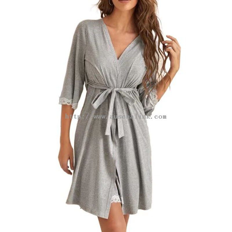 New Design Mixed Lace Trim Flounces Halter Tank Dress And Belt Robe Casual Pajamas for Women