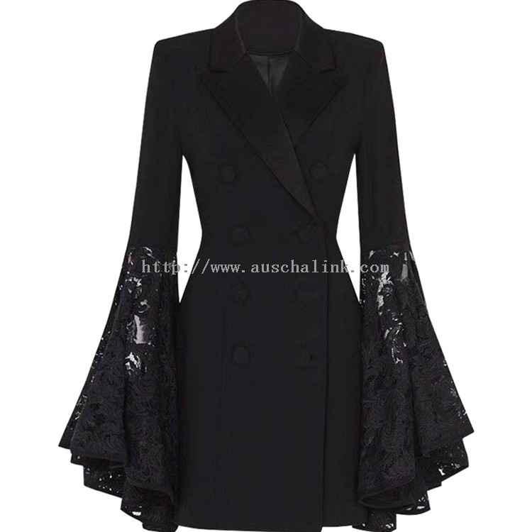 Fashion design sense lace splicing black small suit coat for women
