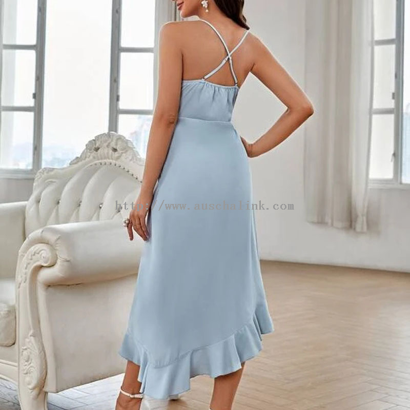 2022 New Sleeveless High-waisted Asymmetrical Flounces Hem Halter Evening Dress for Women