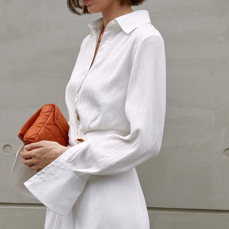 Cutout Official Dress Ladies Long Sleeve Asymmetrical Cutout Casual Elegance White Women Long Shirt Dress