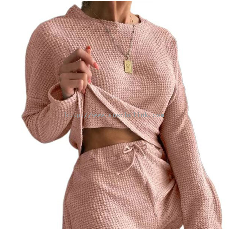 2022 New Short-sleeved Round Neck Waffle Knit Top And Shorts Casual Suit Pajamas for Women