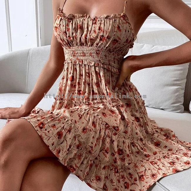 High quality flower high waist halter lotus lace halter layer casual dress for women