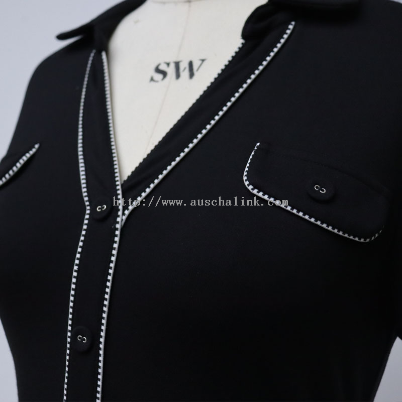 High Quality Short Sleeve High Waist False Pocket V-neck Bell Formal Dress for Women