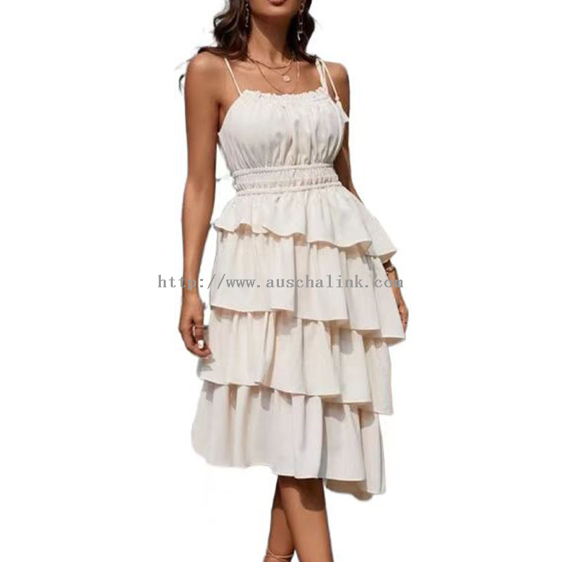 OEM/ODM Summer Sleeveless Knot Trim Shoulder Cascading Halter Casual Dress for Women