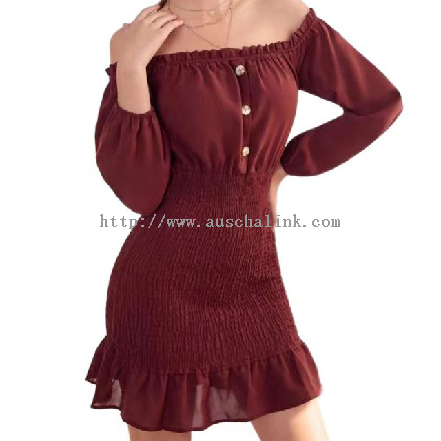 2021 Spring and Autumn long sleeve shoulder flounces hem hem flounces hem casual dress for women