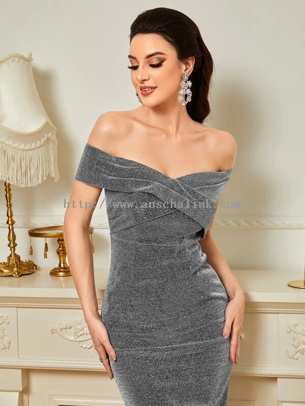 OEM/ODM Off-the-shoulder Slit Sequins Flash Zipper Slim Sexy Dress for Women