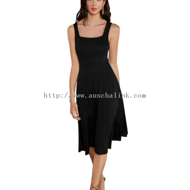 Newly Designed Summer Sleeveless High-waisted Ruffled Square Neck Flared Elegant Dress for Women