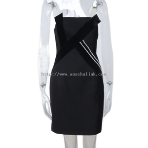 AUSCHALINK New Design Chain Sleeveless Strapless Sexy Flash Slimming Party Dress for Women