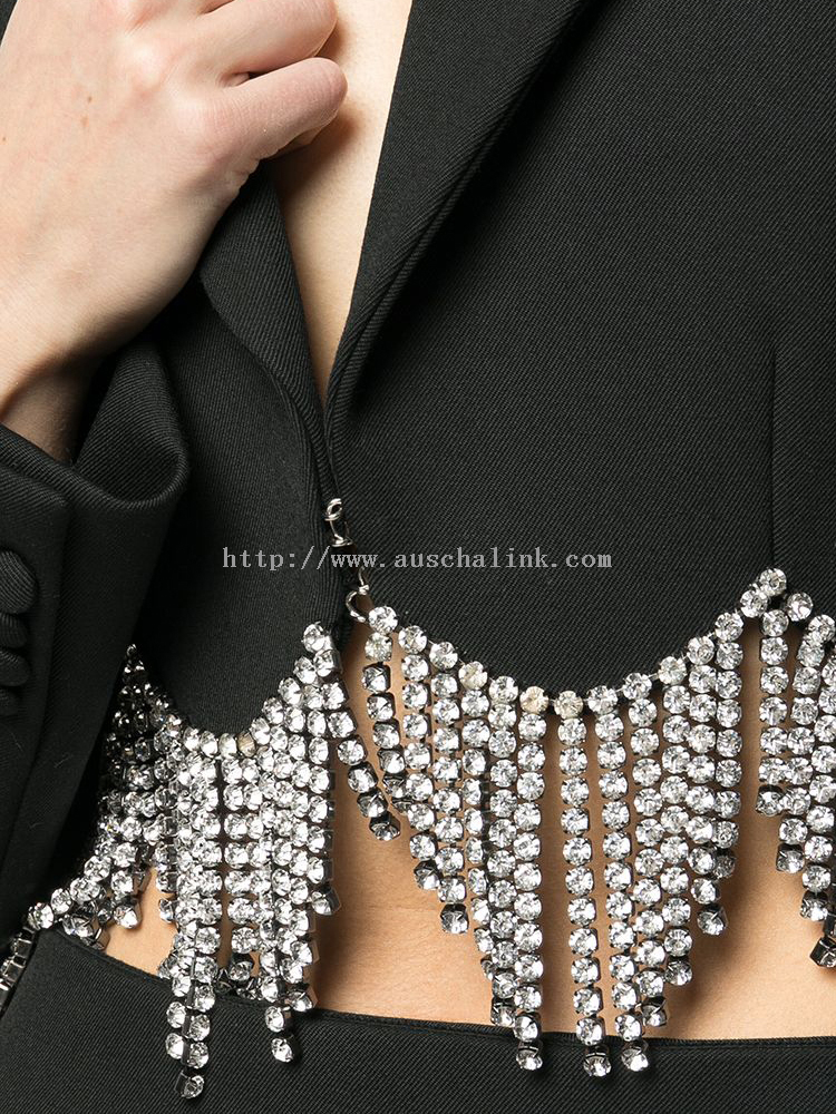 Auschalink Designer Fashion High Quality Women's Waterdrop Crystal Embellished Fringe Two Piece