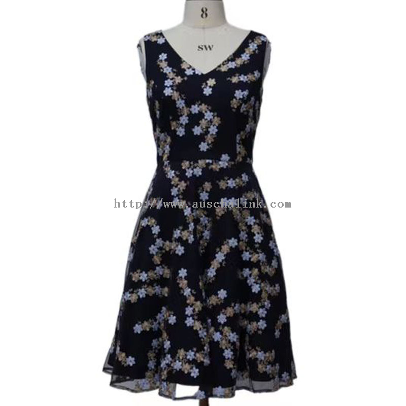 Newly Designed Sleeveless V-neck Printed High-waisted Flared Casual Dress for Women