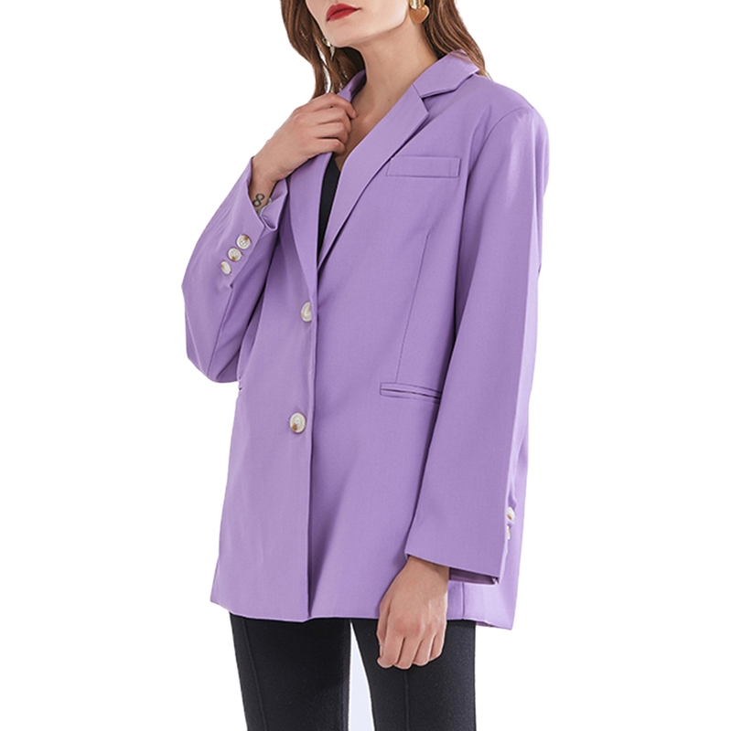 OEM Custom Ladies Suit Jacket Coat Fashion Long Sleeve Purple Women Solid Color Casual Blazer