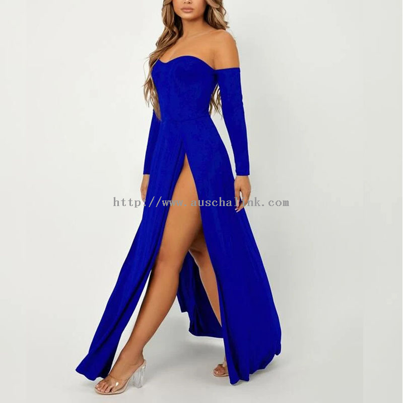 2022 Spring And Summer Long Sleeve Shoulder High Waist High Slit Elegant Dress for Women