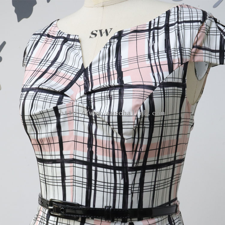 2022 New design Missing corner collar color plaid waist elegant dress for women